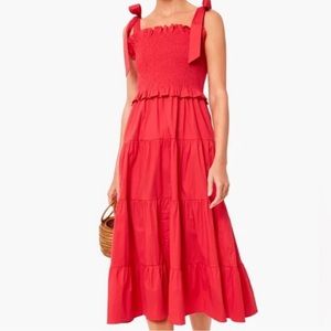 TUCKERNUCK Alannah Smocked Midi Dress in Poppy Red